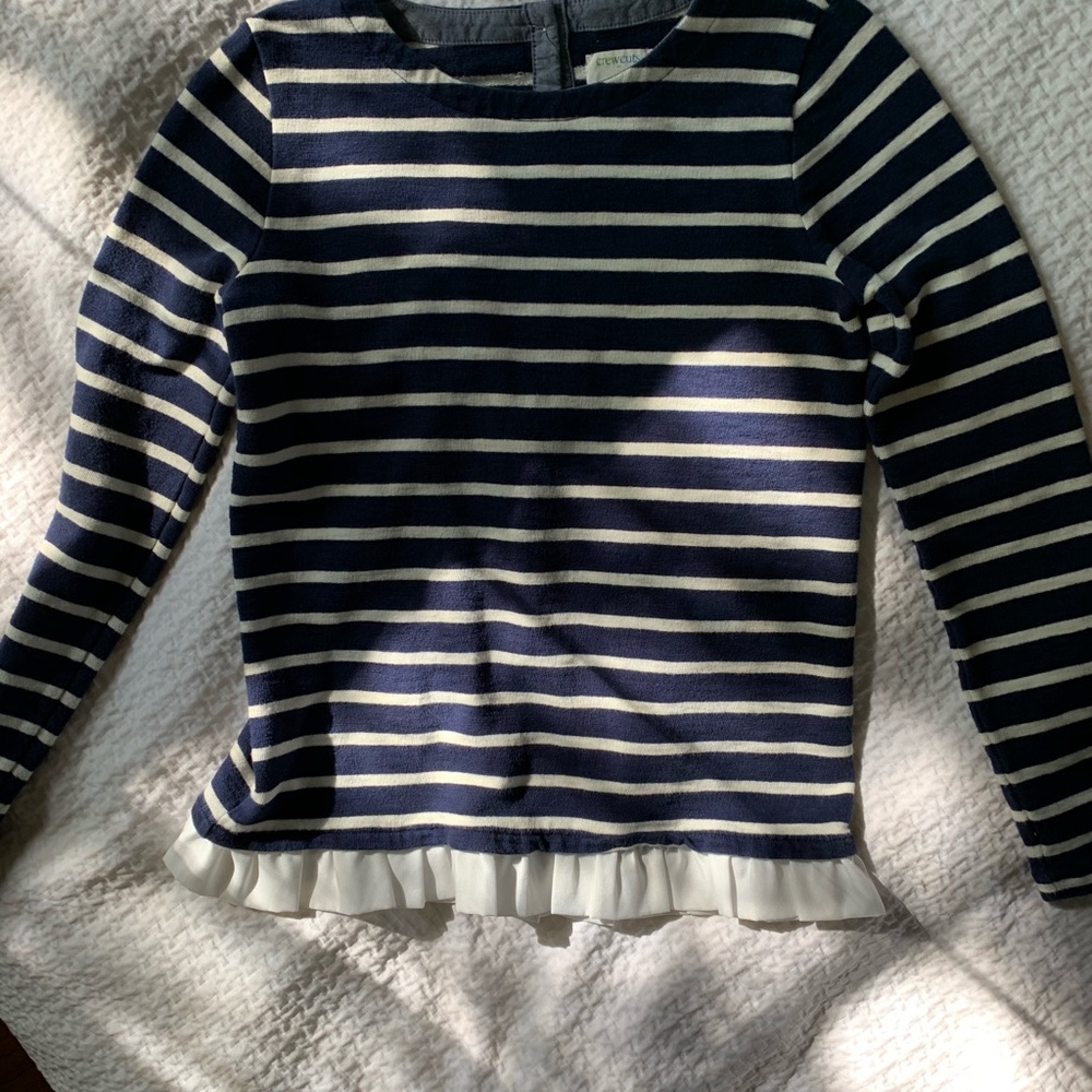 Crewcuts navy striped sweater w/ruffle